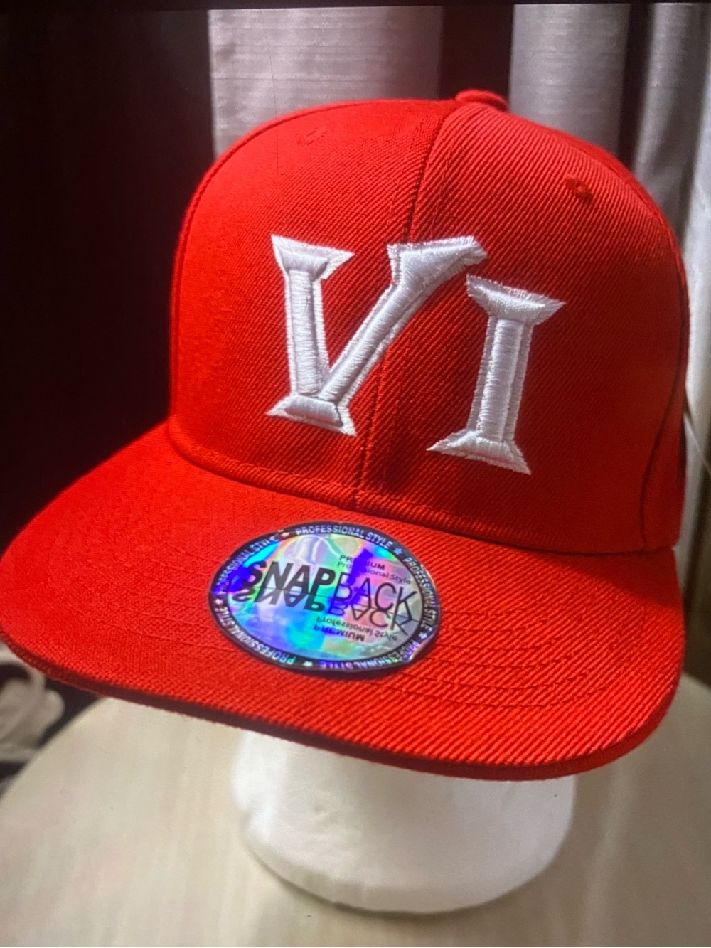 “VIRGIN ISLAND” Red Snapback Hat with White Embroidered 'VI'